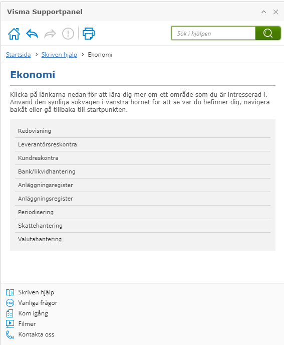 Utförligare beskrivningar i Visma supportpanel